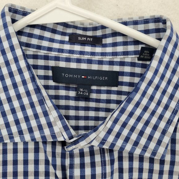 Tommy Hilfiger Shirt Men's L/S Casual Button Up Blue/White Check Lg 16.5 - 34/35 - Picture 7 of 12